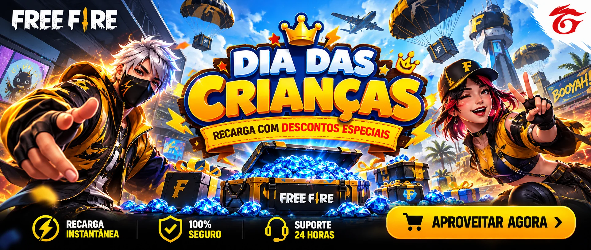 Promoção Dia das Crianças - recarga Free Fire